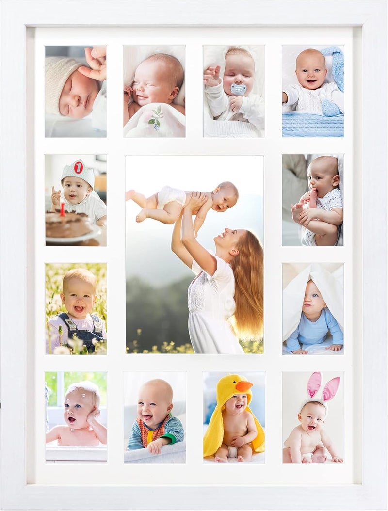 FramePro My First Year Picture Frame, Baby's First Twelve Months Photo Collage and Gender Neutral Keepsake, Ideal for Baby Shower, New Mom Gift and Nursery Decort, Displays One 5x7 Photo and Twelve 2x3 Pictures - Image 1